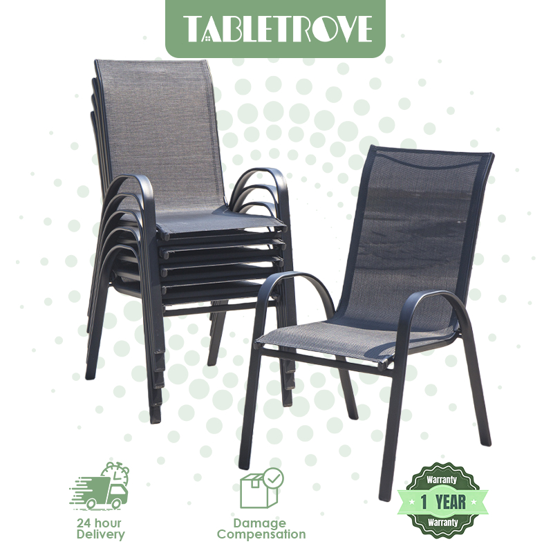 𝑻𝑨𝑩𝑳𝑬 𝑻𝑹𝑶𝑽𝑬 Mesh Fabric Metal Garden Stackable Chair Lounge Chairs Set ...