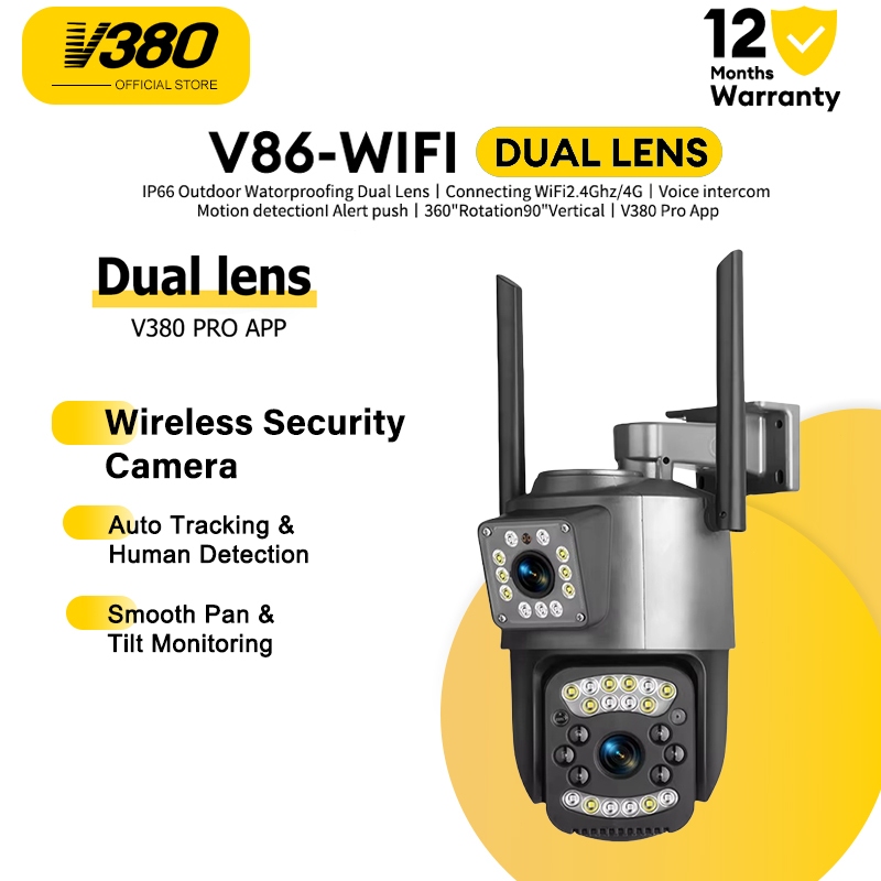V380 Pro V86 wireless dual lens outdoor waterproof wifi 360 cctv with ...