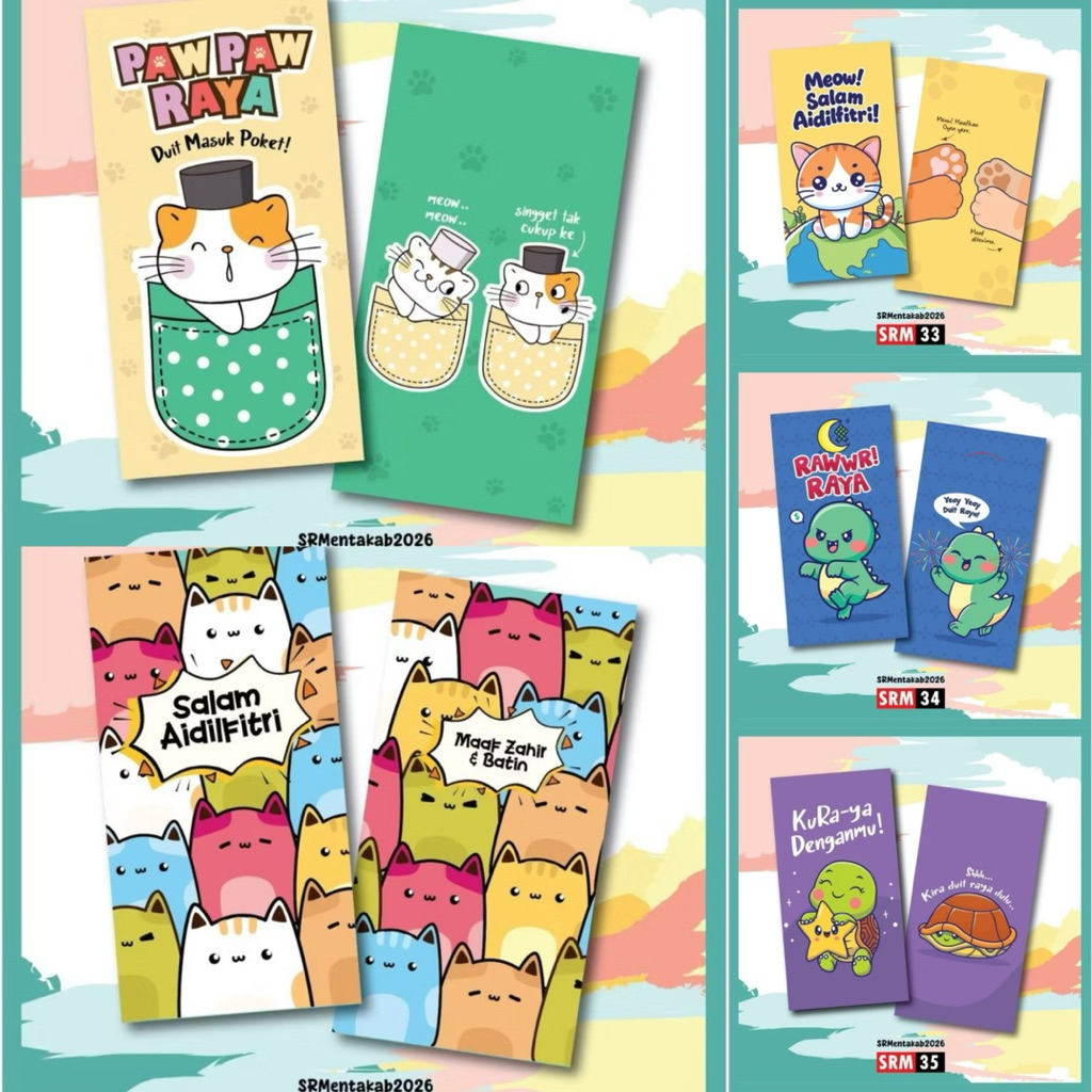 Sampul Duit Raya Cartoon 10pcs 2026 Hari Raya Aidilfitri Matt Art Paper ...