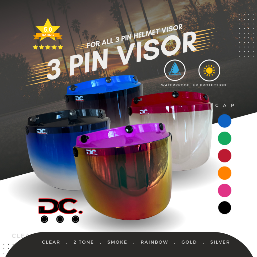 DC VISOR 3 BUTTON COLOR CAP REVO RED CLEAR TINTED DARK GREY MS88 SGV ...