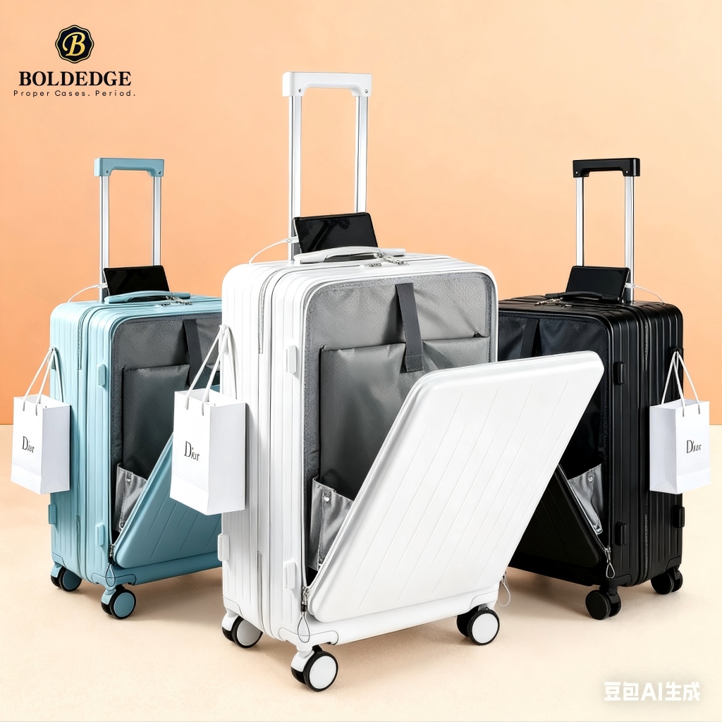 BOLDEDGE Luggage PVC Hard Case With Cup holder USB interface TSA Lock ...