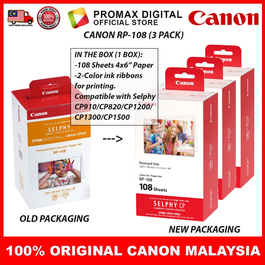 thumbnail interactive-video image 1 of Canon RP-108 Color Ink & Photo Paper Kit For Selphy CP Printers - 108 Sheets (Open Box) 1 of 4