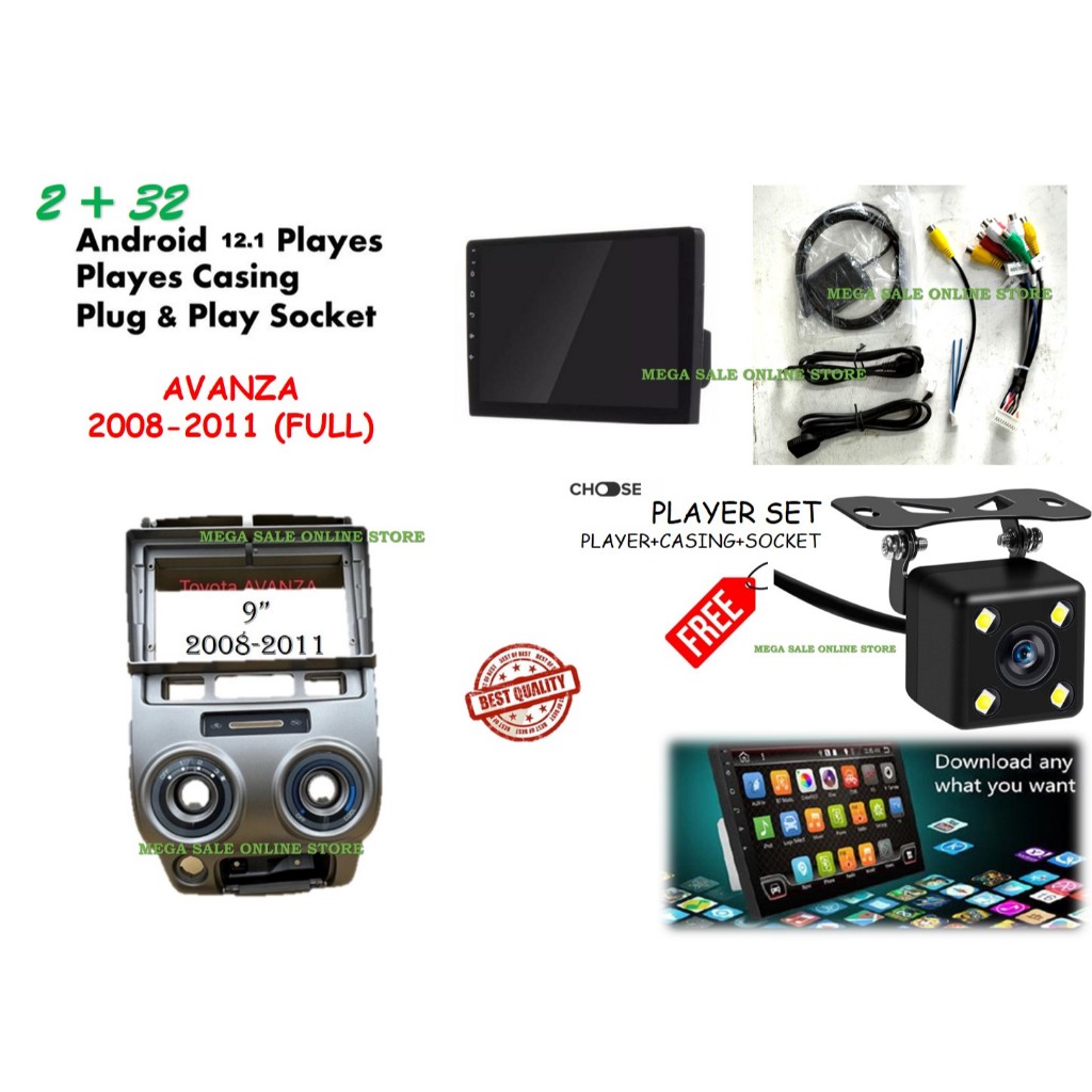 TOYOTA AVANZA 2008 - 2011 (FULL) ANDROID PLAYER 9 INCH PLUG N PLAY WITH ...