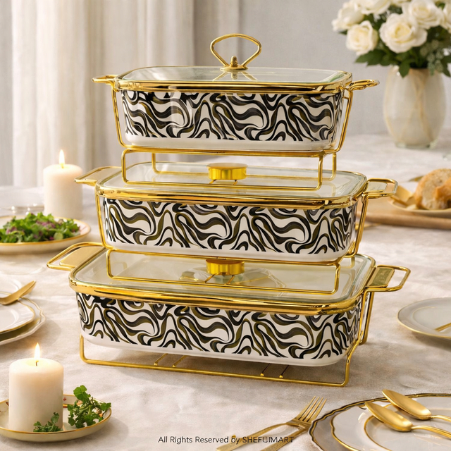 Shefu Luxury Ceramic White with Black Line & Gold Trim Buffet Pots ...