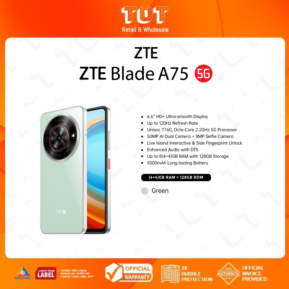 ZTE Blade A75 5G l 6.6” HD+ 120Hz Display l (4+4GB) Extended RAM ...