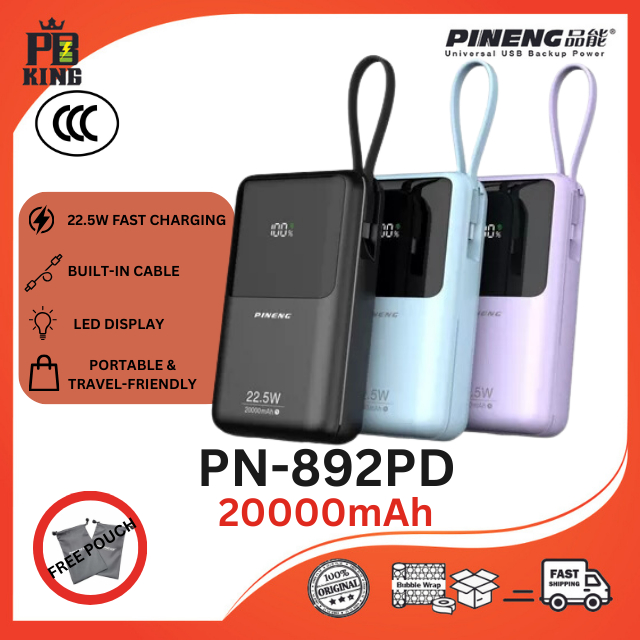 [3C CERTIFIED] Pineng PN-892 PD (20000mAh) PD 22.5W, Built in Dual ...