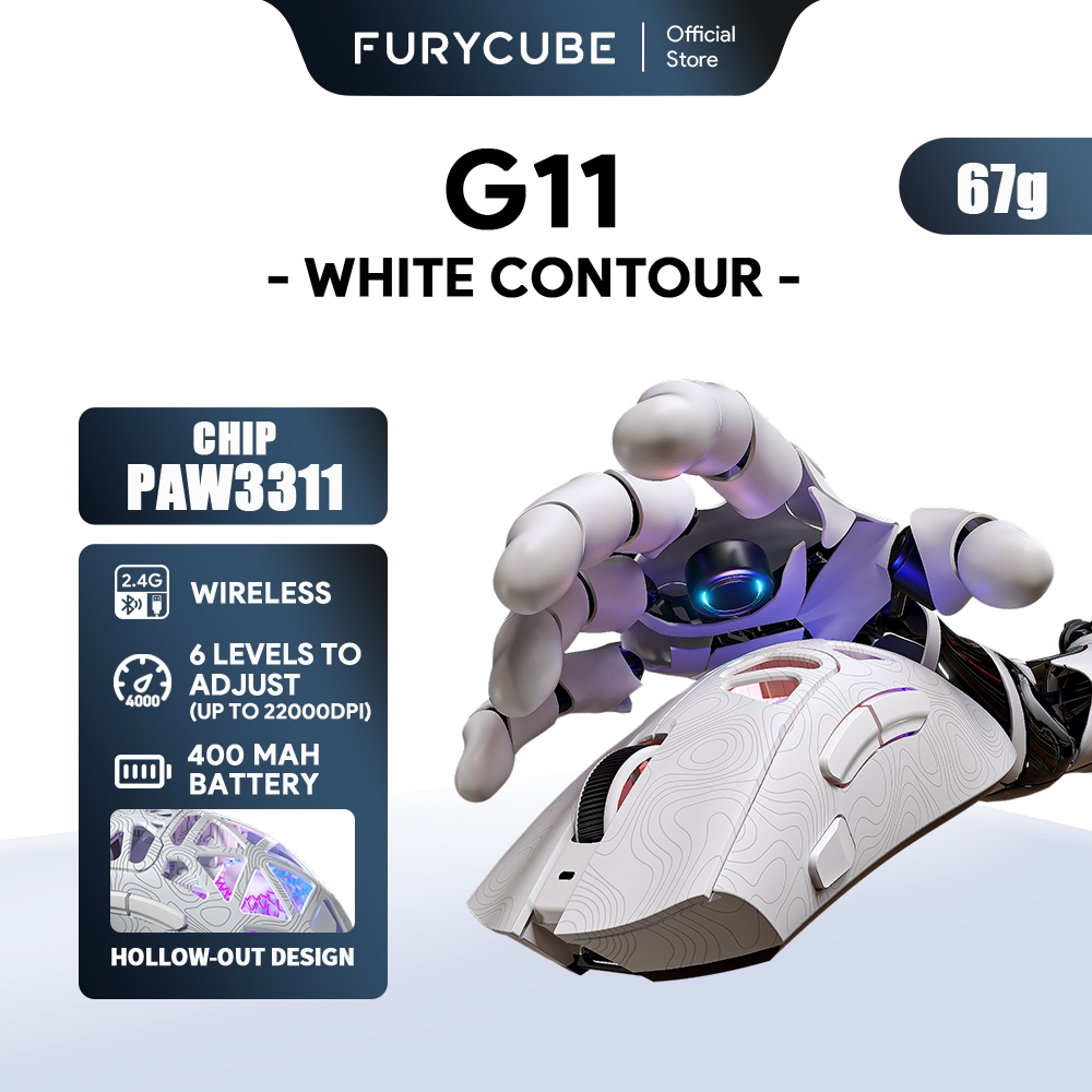 FURYCUBE G11 Mouse Contours Wireless Mice PAW3311 Sensor with Macro For ...