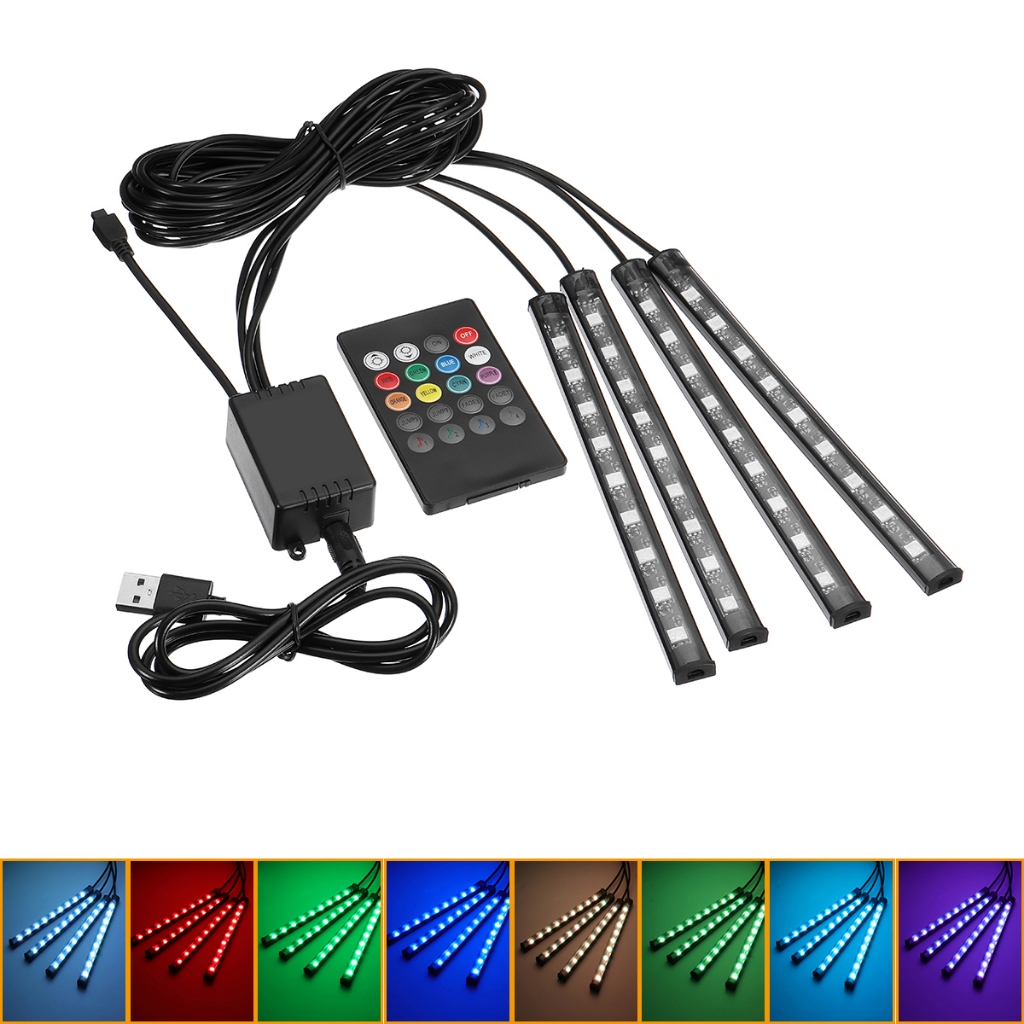 Car RGB LED Light Strips USB Interior Atmosphere Decorative Lamp Remote ...