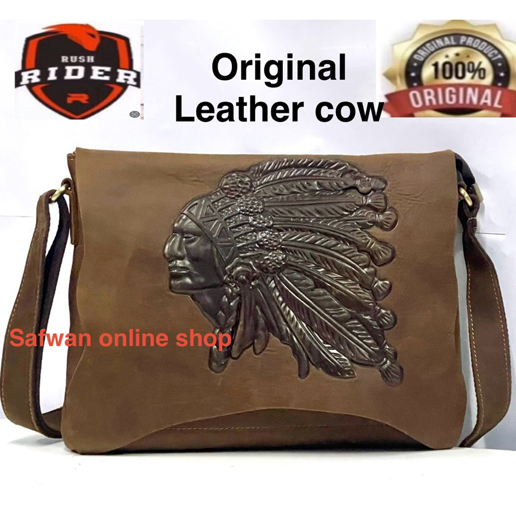Original Rush rider Full Grain Cowhide Leather Sling Bag Men Crossbody ...