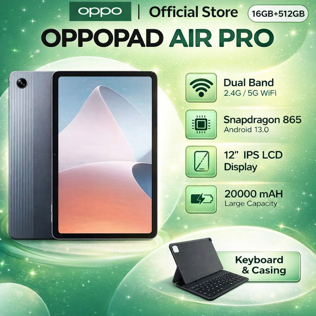 OPPO Pad Air Android Tablet 12" | 16GB RAM 512GB ROM | 20000mAh Battery | 4G Dual SIM Smart Pad Murah