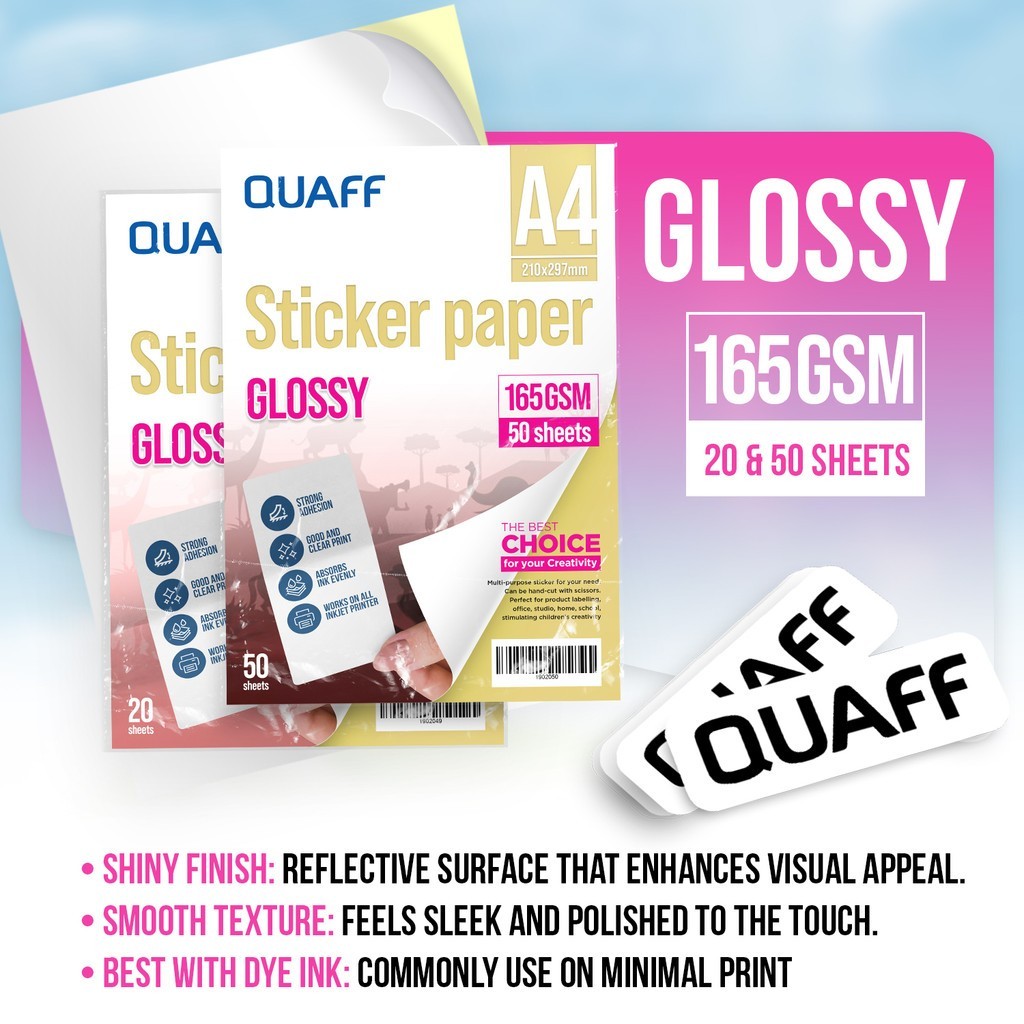 QUAFF 165GSM Sticker Paper Matte/Glossy for Labelling and Decal ...