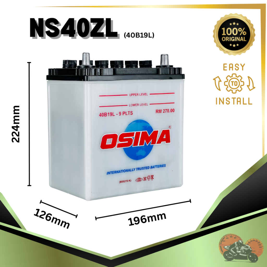 OSIMA NS40 / NS40ZL Wet Car Battery | Bateri Kereta | Perodua Myvi Axia ...