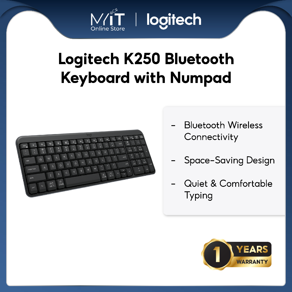Logitech K250 Bluetooth Keyboard with Numpad, Easy Connectivity ...