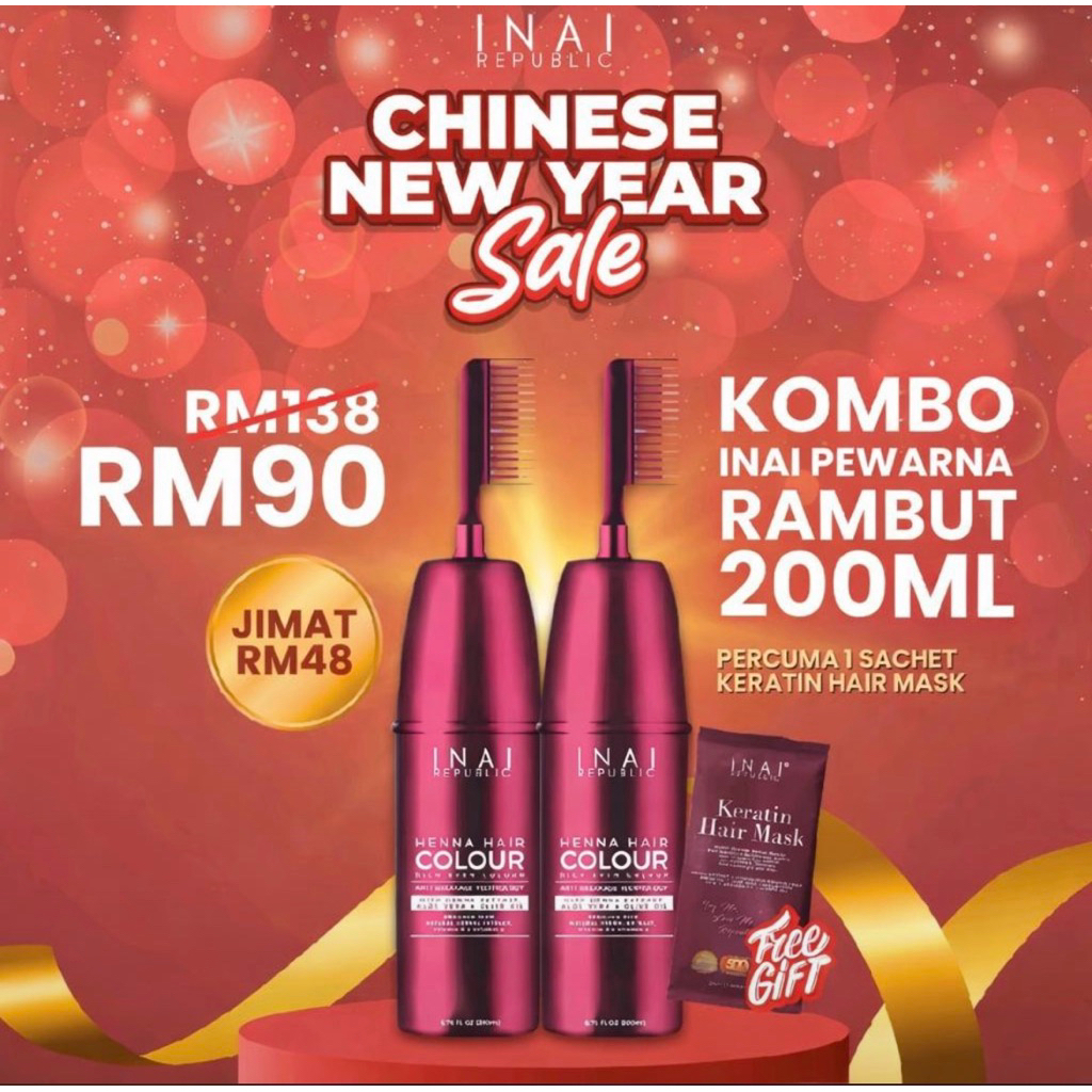 INAI RAMBUT SET COMBO - 2x HENNA HAIR COLOUR (free 1 keratin sachet ...