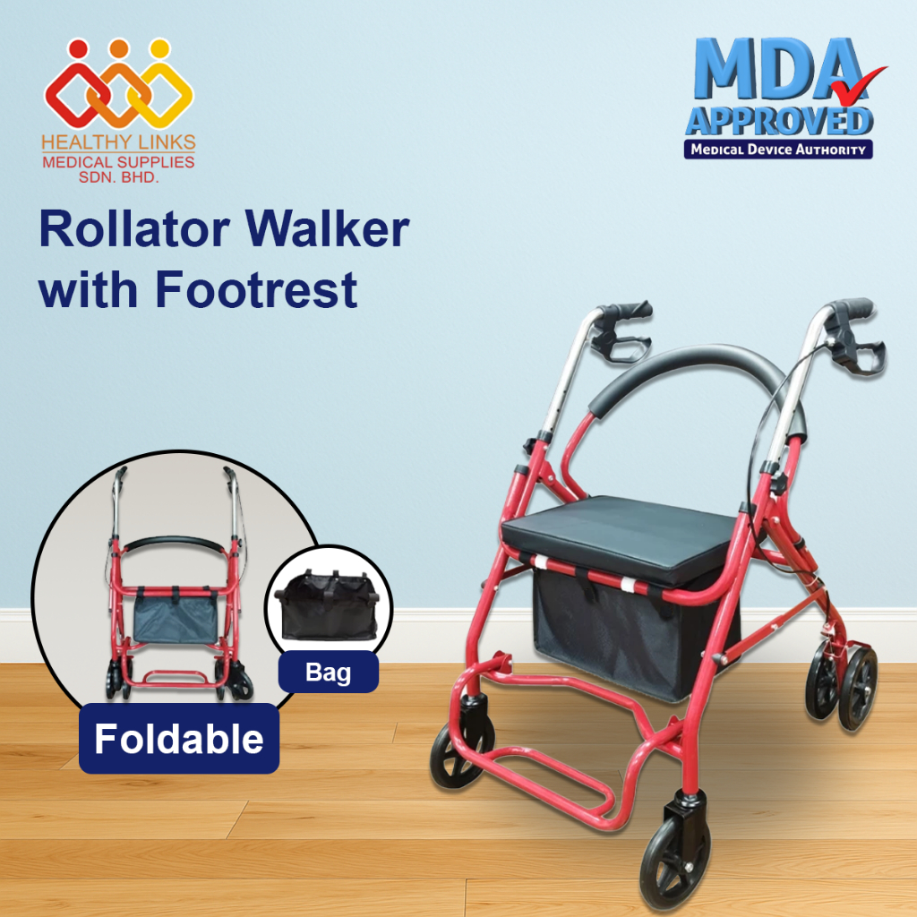 Rollator Walker with Footrest Adult Lightweight Tongkat Roda Kaki Empat ...