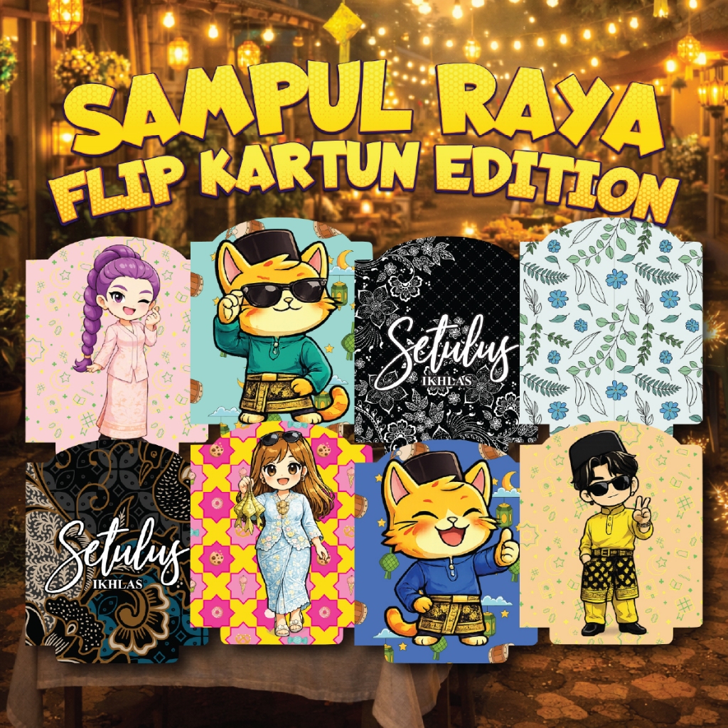 Sampul Raya Cartoon Shape Flip Raya 2026 | 5 Design Kartun Popular ...