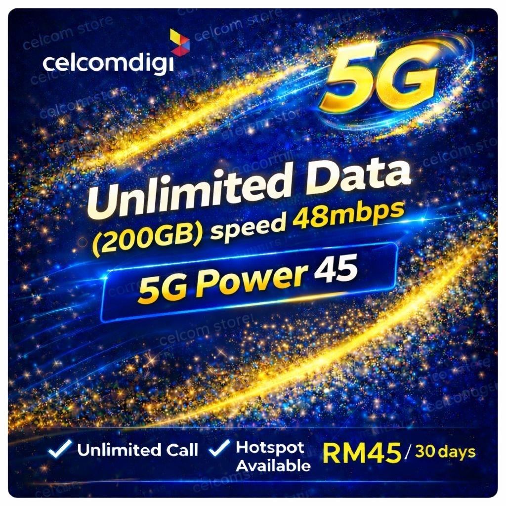5G CelcomDigi Prepaid Unlimired Data Power 45 Unlimited Call Celcom Sim ...