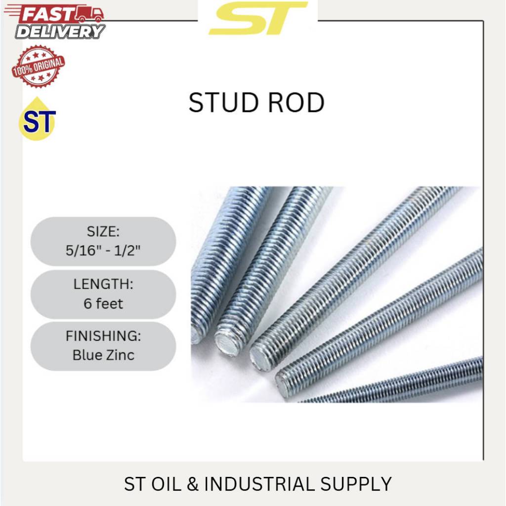 6FEET GALVANIZED ZINC PLATED FULL THREADED STUD ROD/ FULL THREADED ...