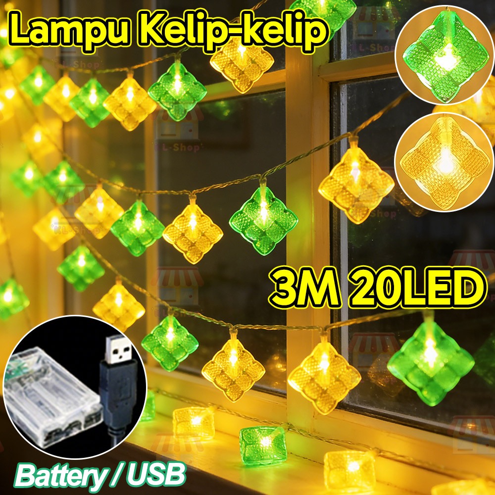 3M 20LED Lampu Raya LED Ketupat Light Battery and USB Light Fairy ...
