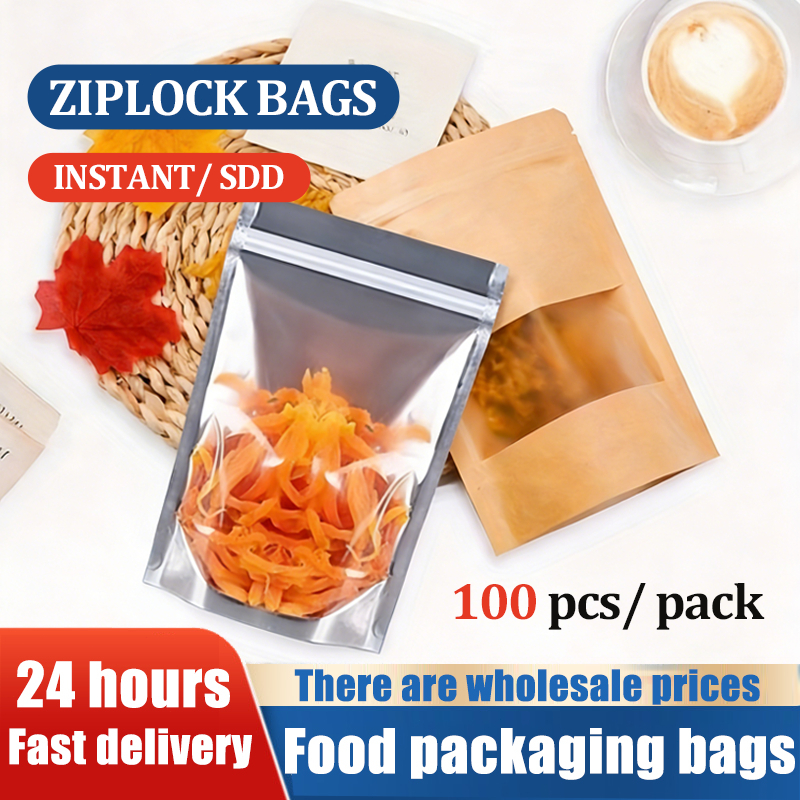 100pcs Aluminium Foil/ Kraft Paper Zip lock Bag Goodies Bag Aluminium ...