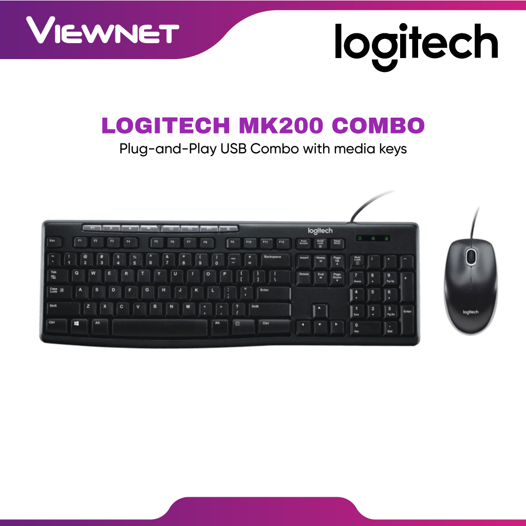 Logitech MK200 Media Corded Keyboard and Mouse Combo | Plug-and-Play ...
