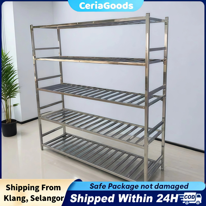 304 Stainless Steel Rak Heavy-duty Square Tube dapur Bathroom Storage ...