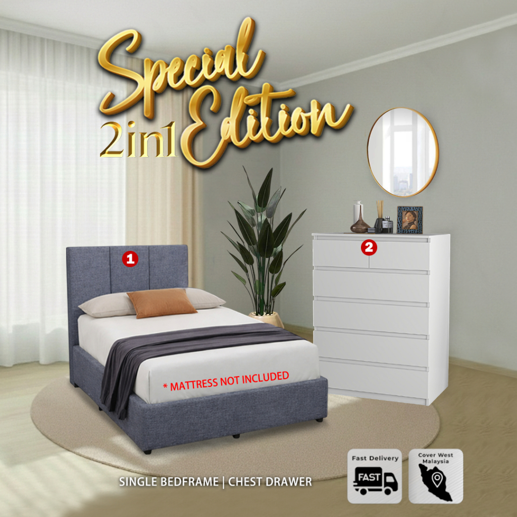 SKL MIA Single Bedroom Set With Chest Drawer /Divan Bed frame/ Wardrobe ...