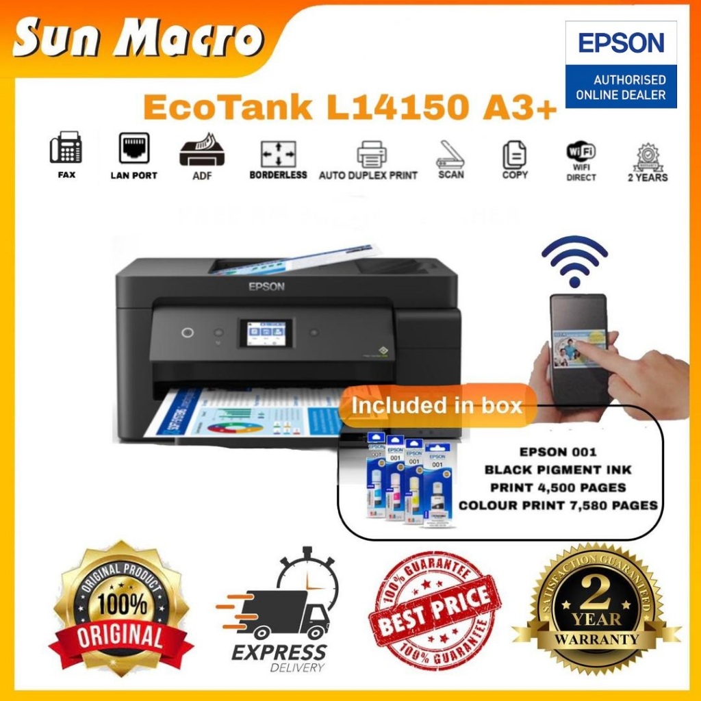 EPSON ECOTANK L14150 A3+ WI-FI DUPLEX WIDE-FORMAT ALL-IN-ONE INK TANK ...