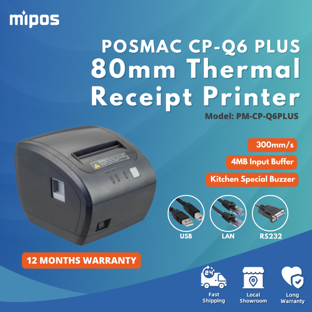 POSMAC CP-Q6 PLUS 80mm POS Thermal Receipt Printer 4MB Input Buffer ...