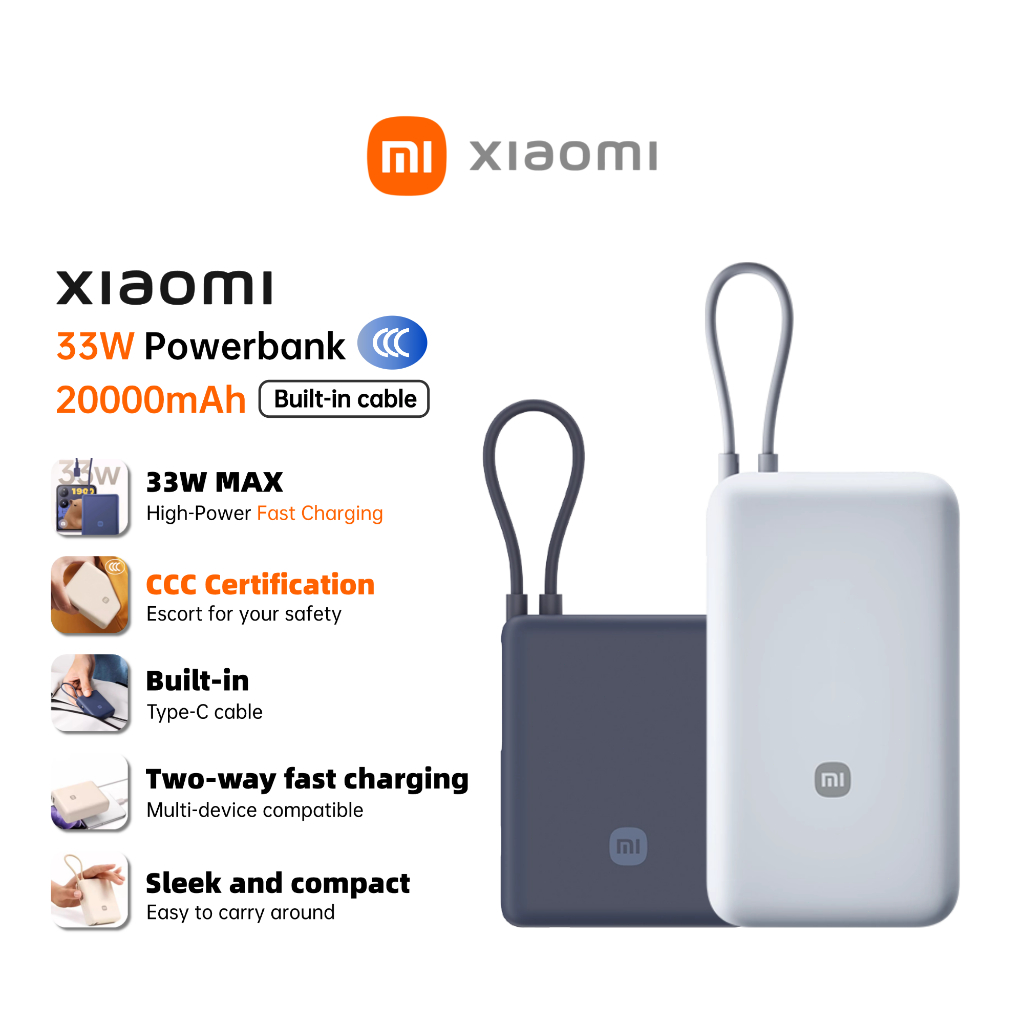 Xiaomi CCC Certified PowerBank 20000mAh 33W Built-in Cable Pocket Fast Charging Version Power Bank