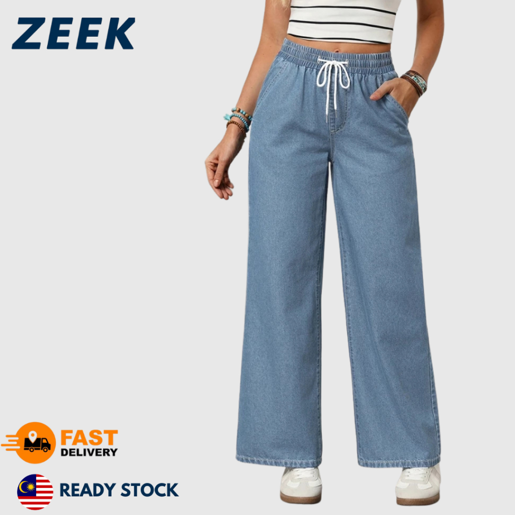 Baggy Jeans Women Straight Cut Denim Pants High Waist Palazo Jeans Wide ...