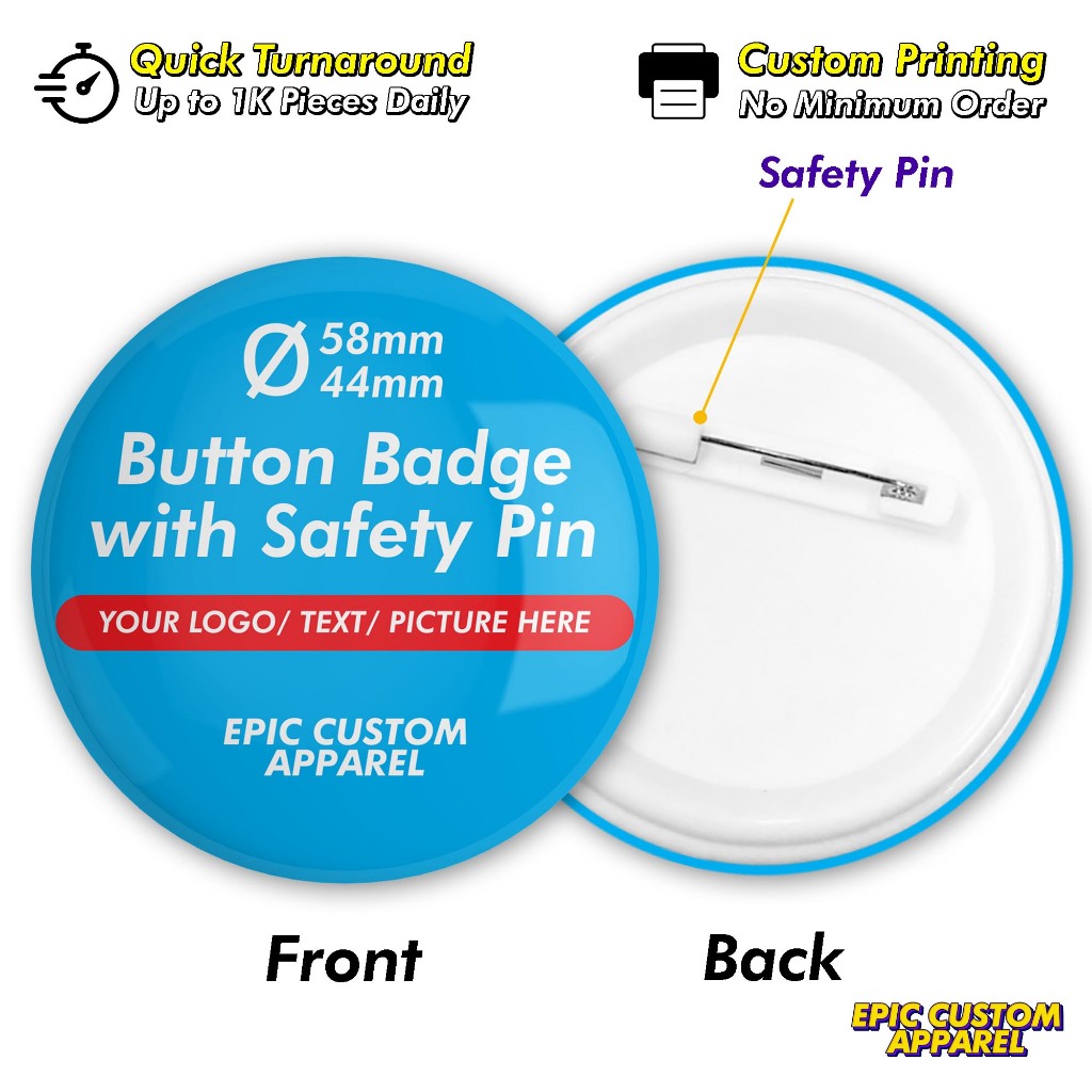 [CHAT DULU] Custom Print Button Badge 58mm 44mm with Safety Pin ...