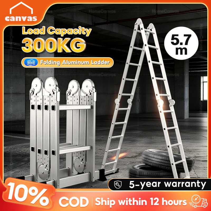 Heavy Duty Aluminum Ladder 20Steps Folding 350KG Thickened Anti-Slip ...