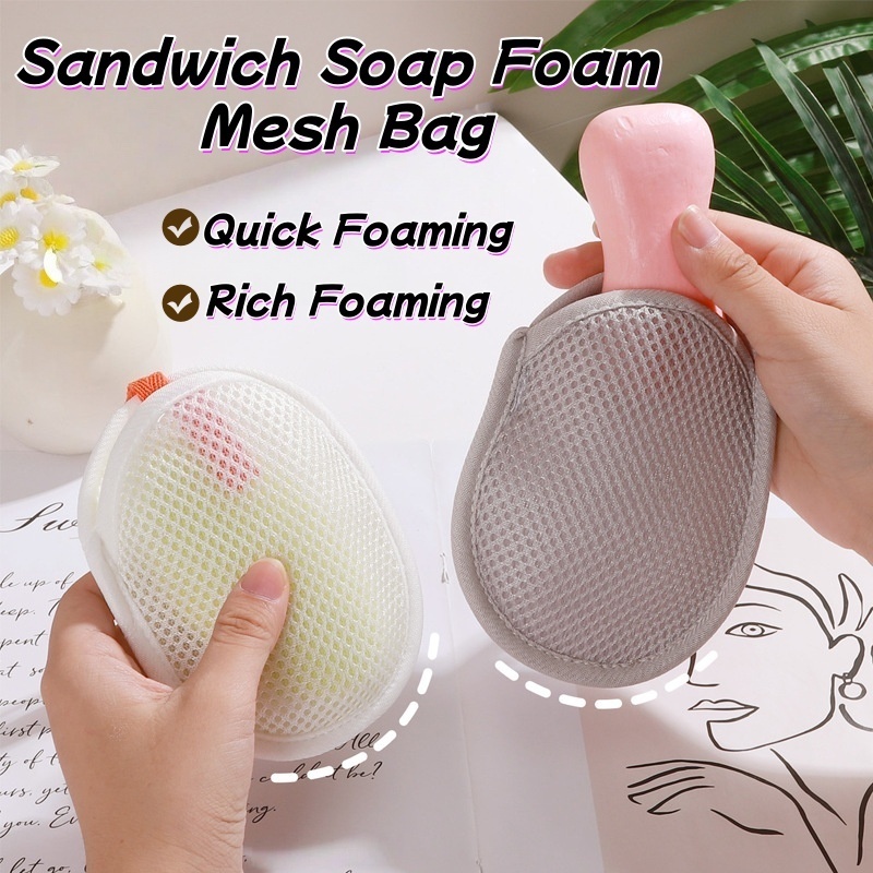 Double-sided Soap Foaming Net Handmade Bathroom Facial Cleanser Soap ...