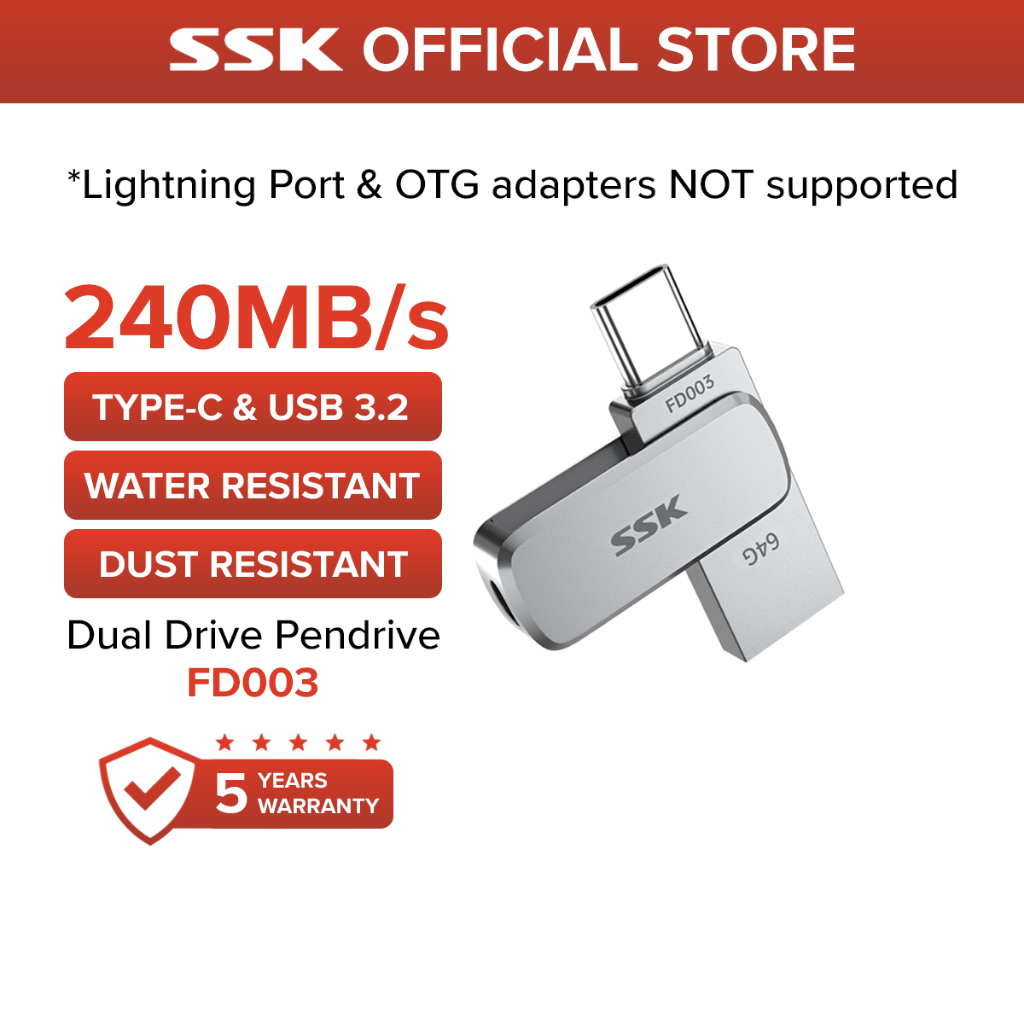 SSK Dual Drive OTG Flashdrive Pendrive Type C USB 3.2 Gen 1 (240Mb/s ...