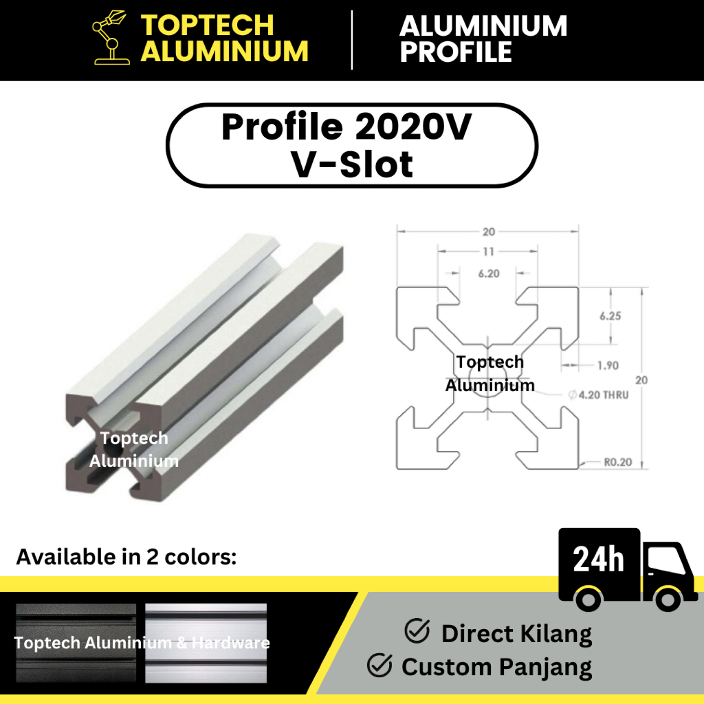 [Ready Stock] 2020V Aluminium Profile V-Slot 2020 2040 Silver Black ...