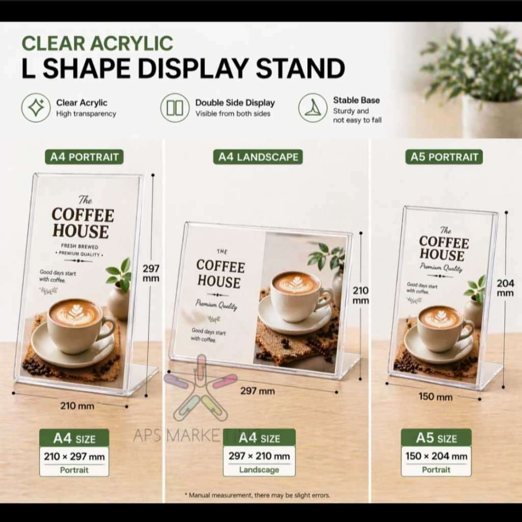 A4 & A5 Acrylic L Shape Display Stand Sign Holder (Portrait & Landscape ...