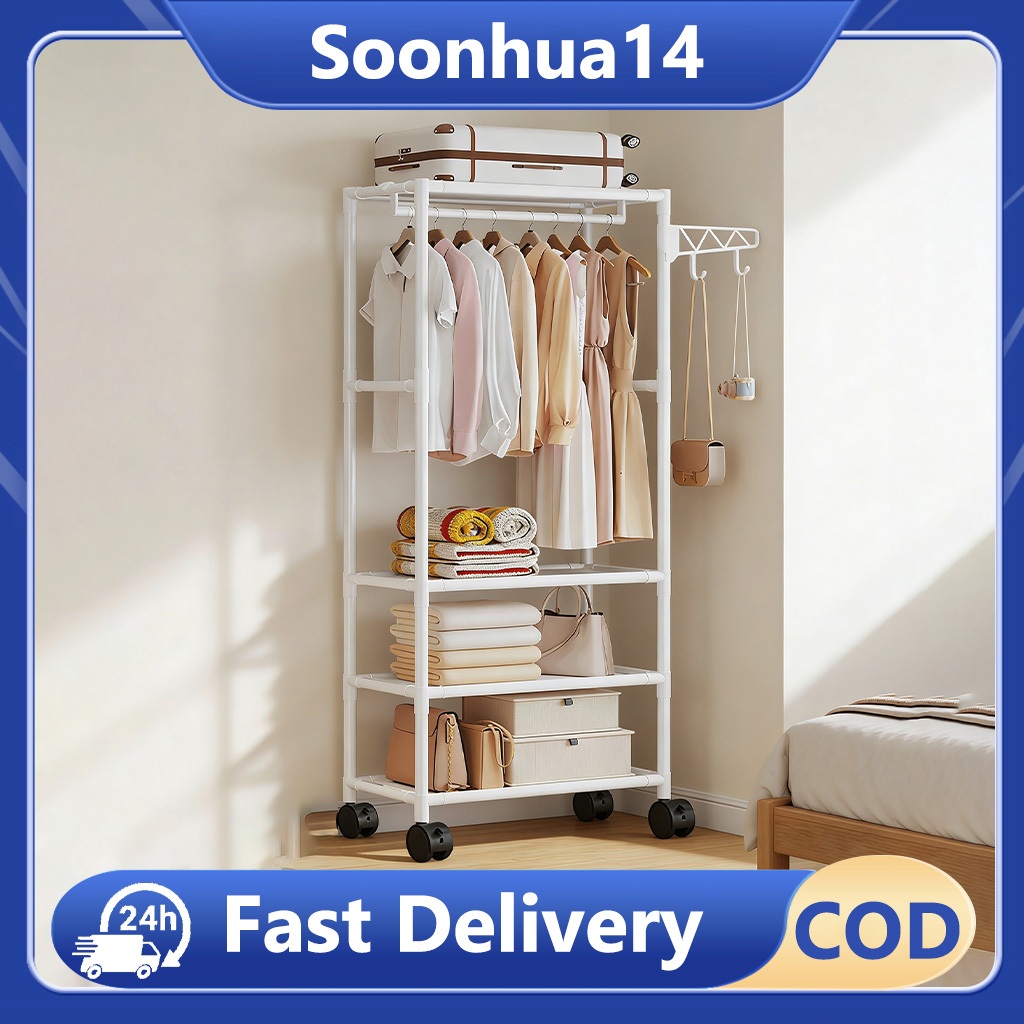 Clothes Rack with Wheels Freestanding Closet Rolling Garment Rack with ...