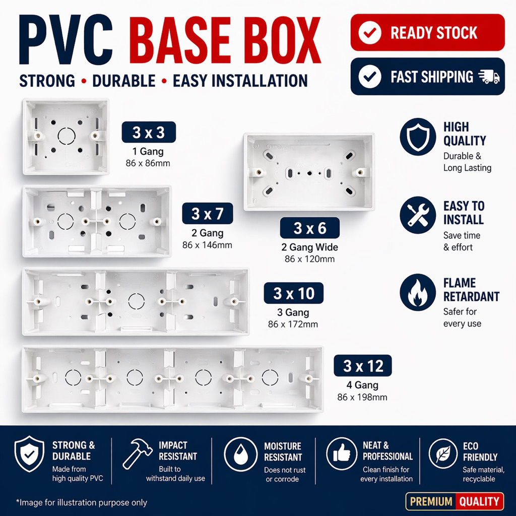 PVC Base Box Socket 3” x 3” / 3” x 6” / 3” x 7” / 3” x 10” | Wall Mount ...