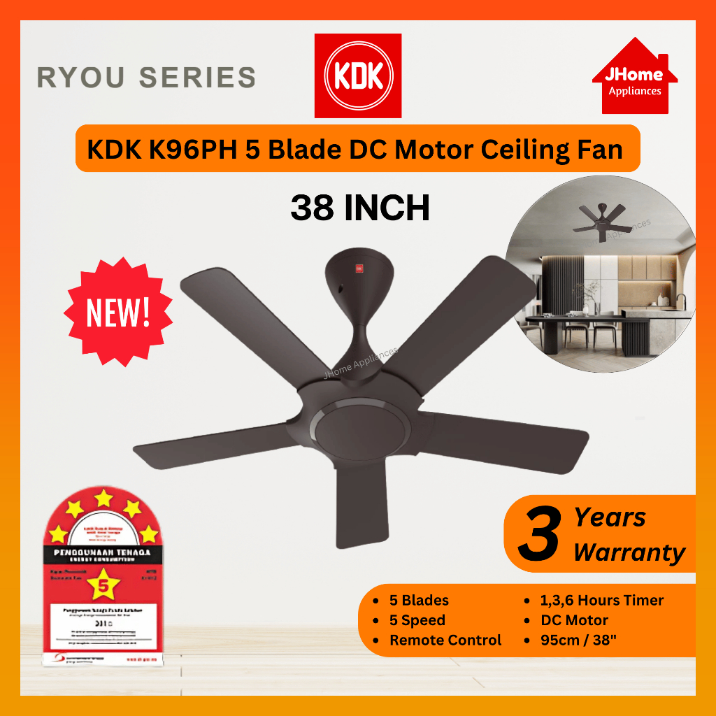 KDK K96PH-PBR REMOTE CONTROL CEILING FAN DC MOTOR RYOU SERIES [ 38 ...