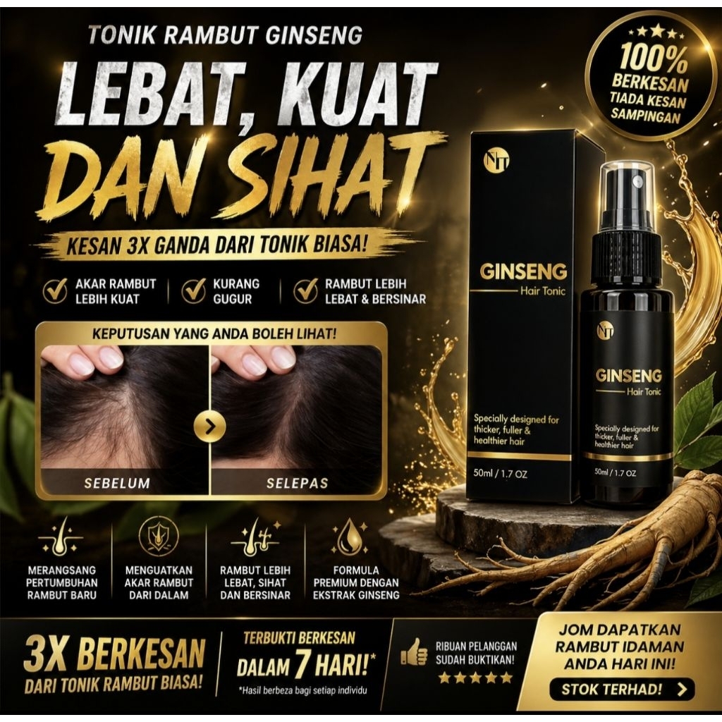 Pelebat rambut Ginseng Hair thickener Tonic lebatkan rambut | Hair ...