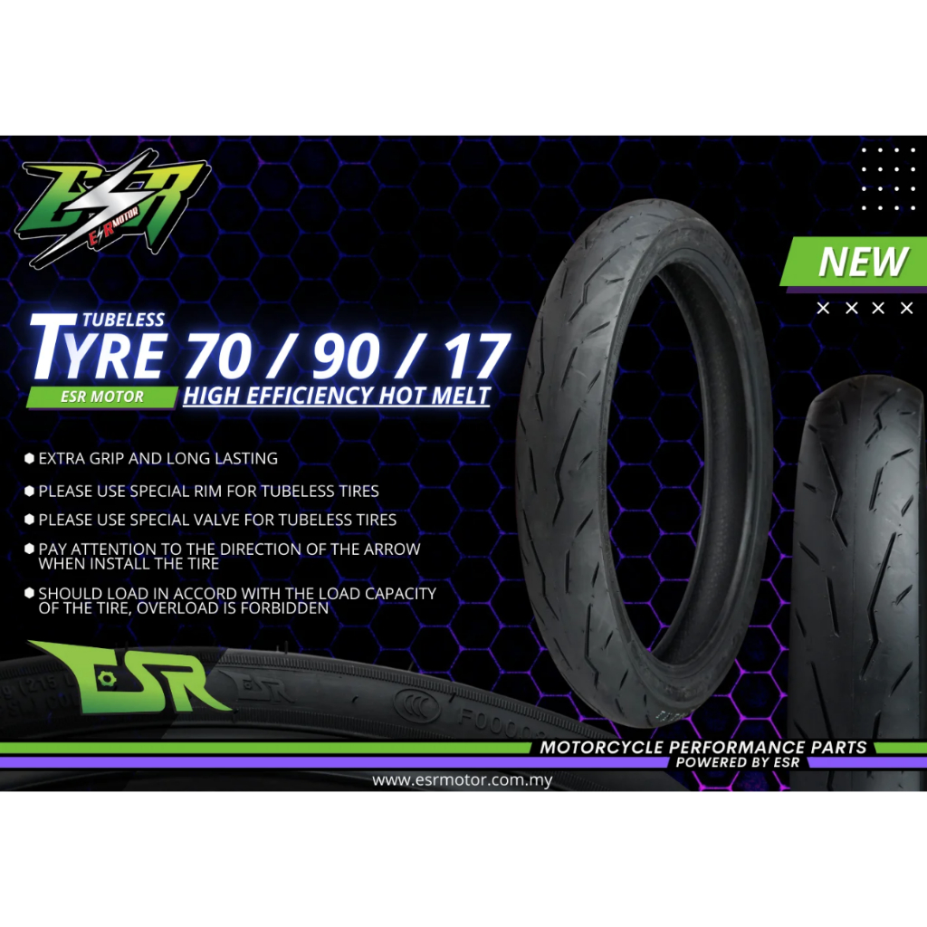 ESR MOTOR TYRE TUBELSSS HOT MELT TAYAR RACING | Shopee Malaysia