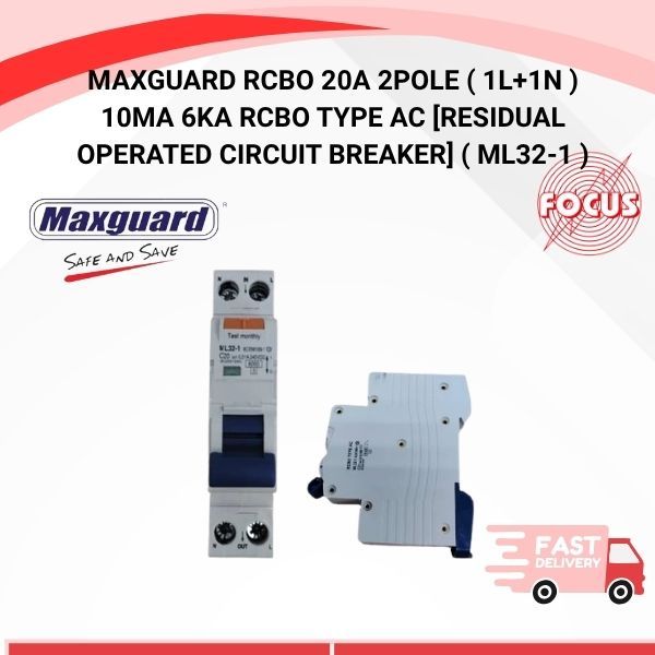 MAXGUARD RCBO 20A 2POLE ( 1L+1N ) 10mA 6KA RCBO Type AC [Residual ...