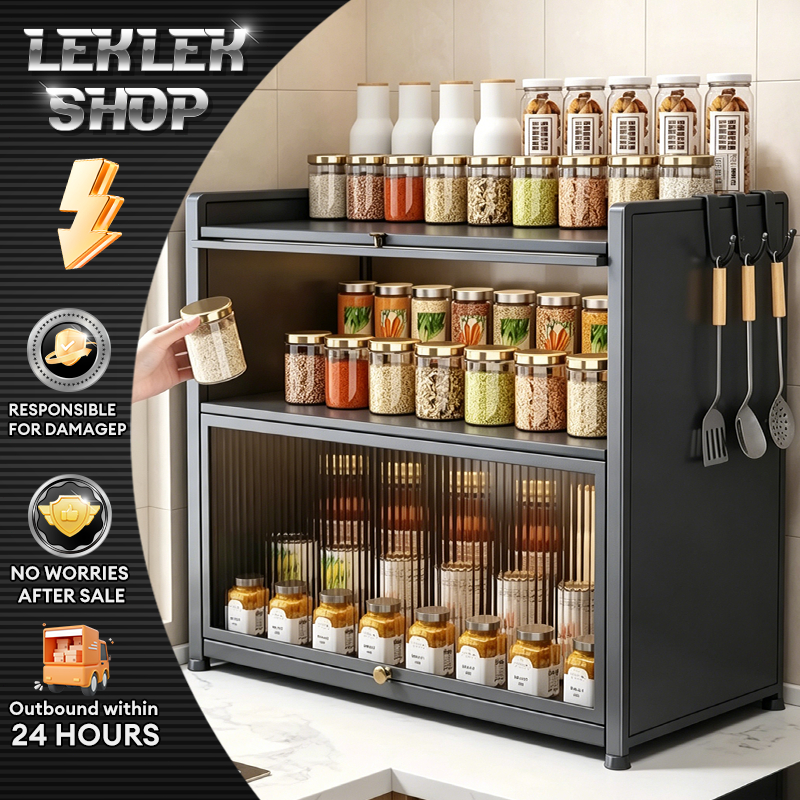Seasoning Rak Kitchen Dustproof Spice Storage Cabinet 2-3Tier Household ...