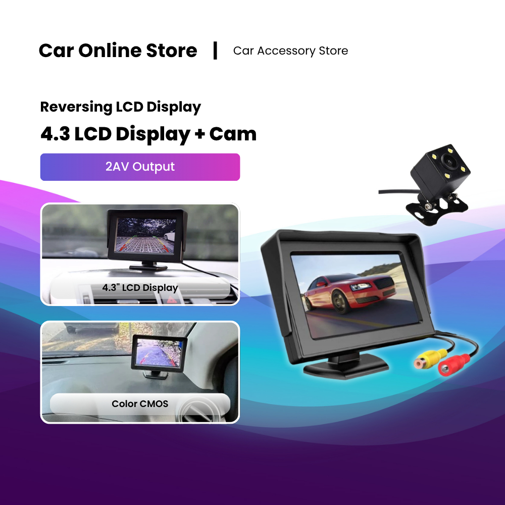 4.3” Car LCD Display Monitor + Car Reverse Camera Color CMOS Reversing ...