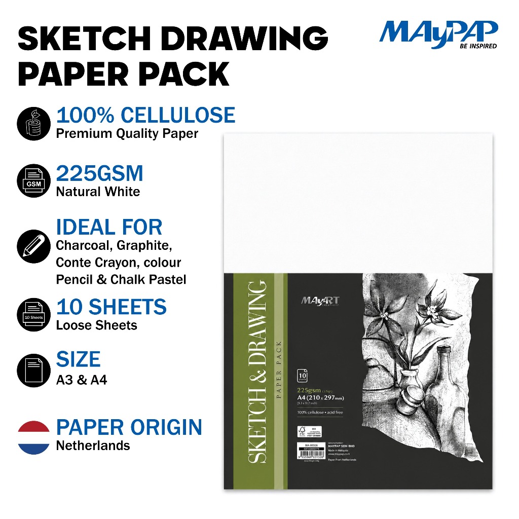 MayArt SC Sketch & Drawing Paper Pack 225gsm A3/A4 Pek Kertas Lakaran ...