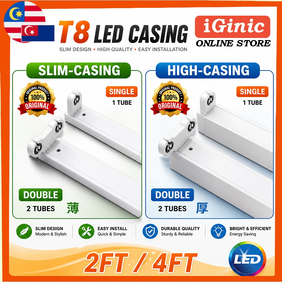 [10PCS] LED T8 TUBE LED CASING FITTING (SINGLE/DOUBLE) *2FT/4FT* Slim ...