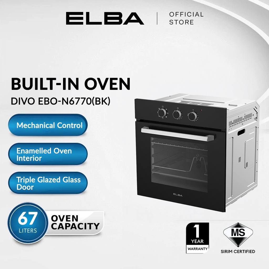 Elba Built-in Oven DIVO EBO-N6770(BK) – 7 Functions, Rotisserie, Triple ...