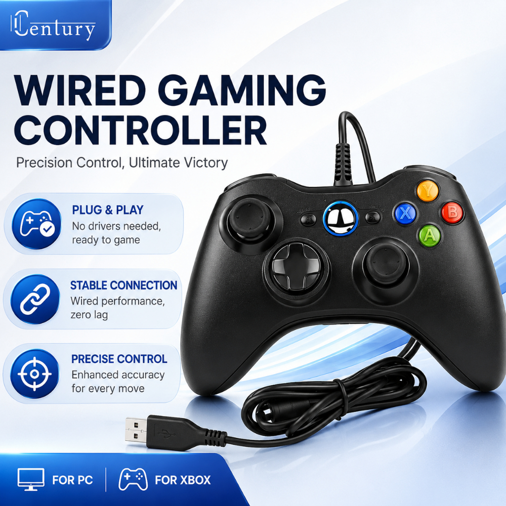 101CENTURY Xbox Wired Gaming Controller Gamepad Joystick USB Wired ...