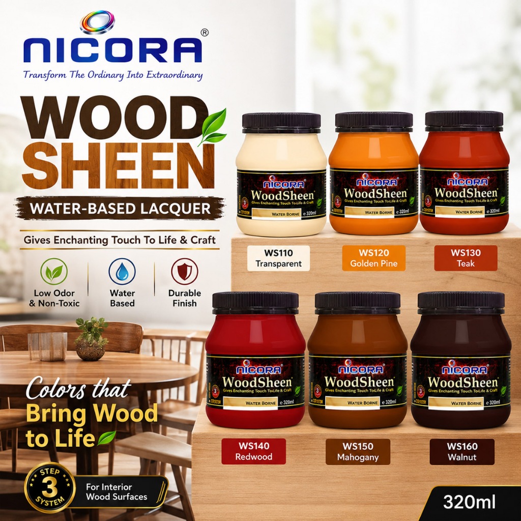 NICORA Woodsheen Cat Kayu Varnish Shellac Berasaskan Air 320ML | Shopee ...